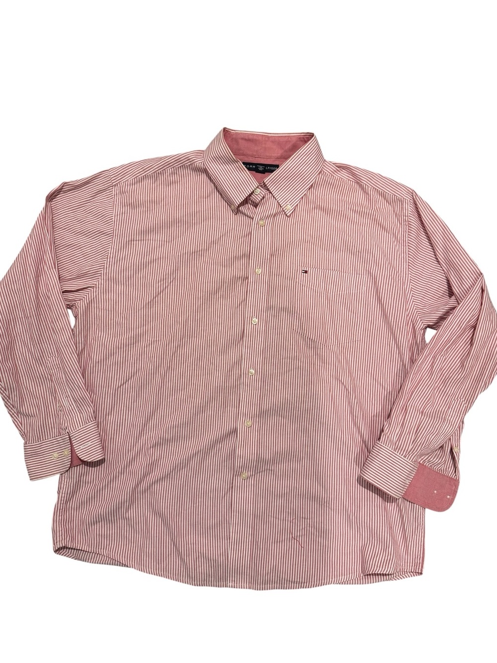 😎Tommy Hilfiger Men’s Pink White Pinstripe Longsleeve Button Down Shirt | XL